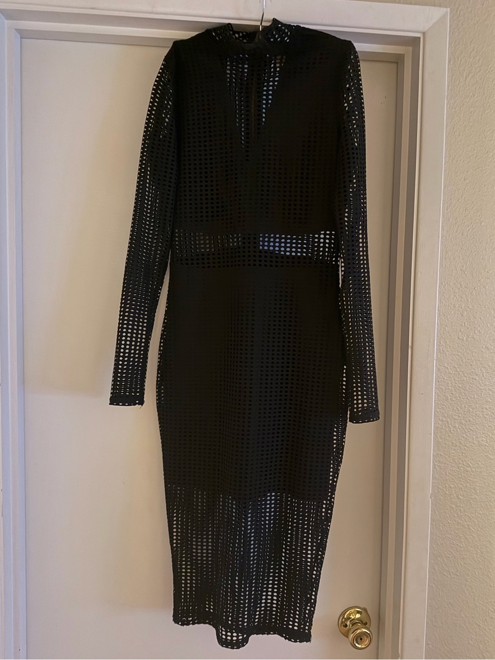 Nordstrom Black Long Sleeve Mesh Midi Dress